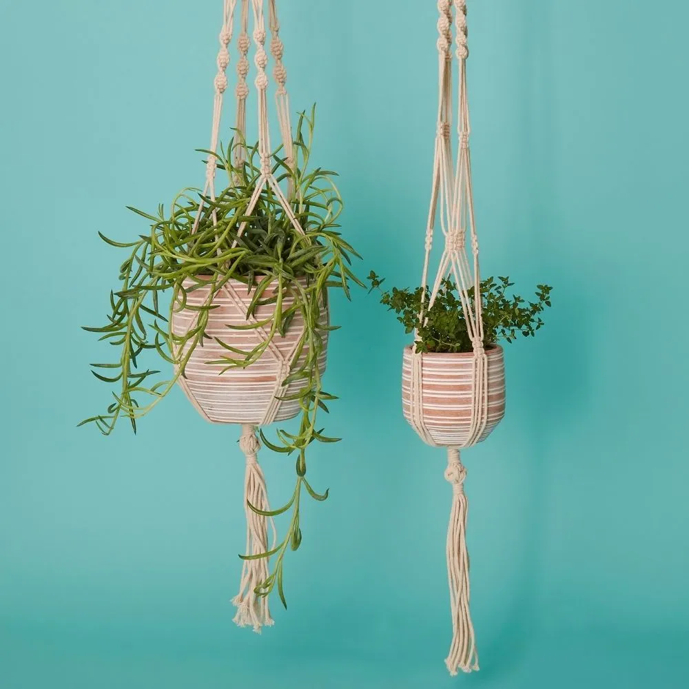 Striped Macrame Terracotta Hanging Pot