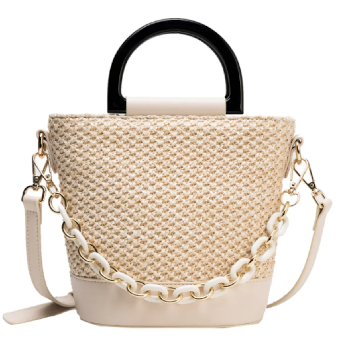 Summer Crossbody Straw Bag With Chains Details