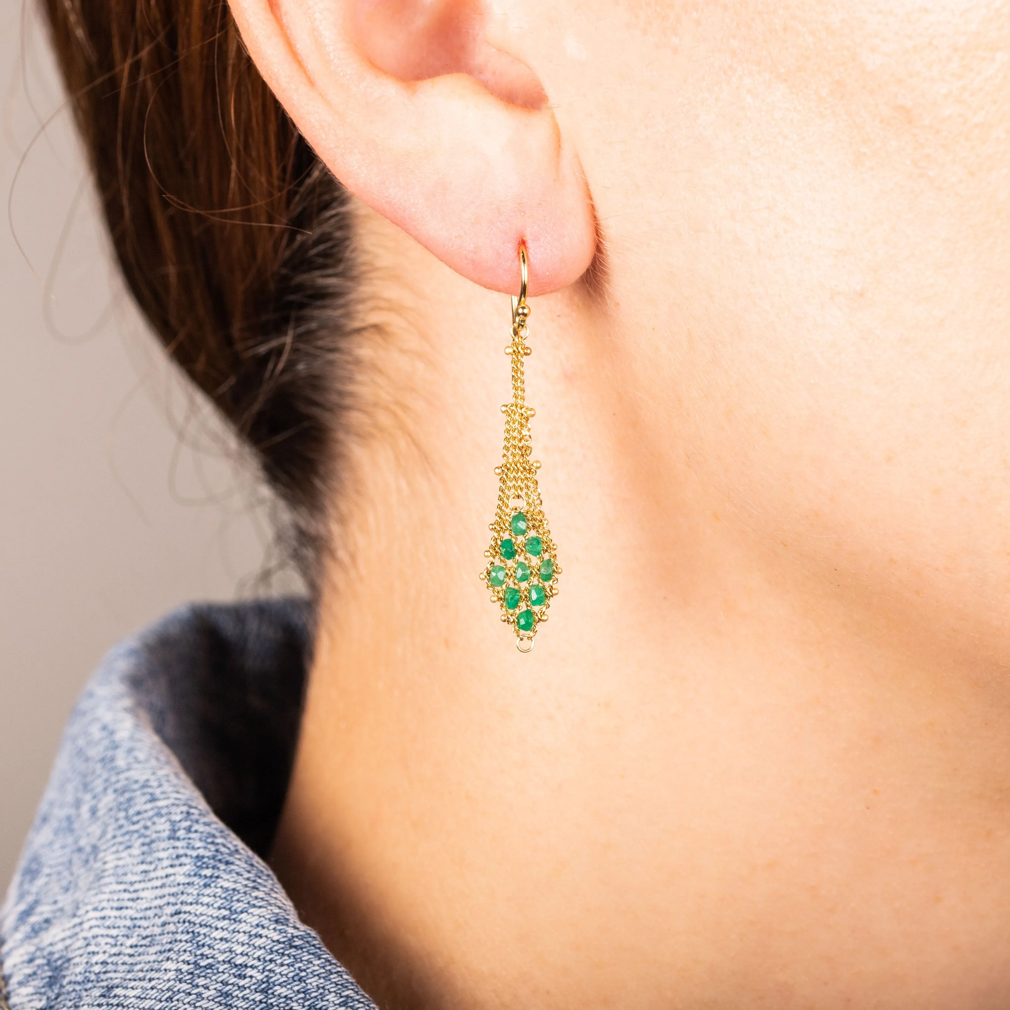 Suspended Lattice Earrings in Emerald