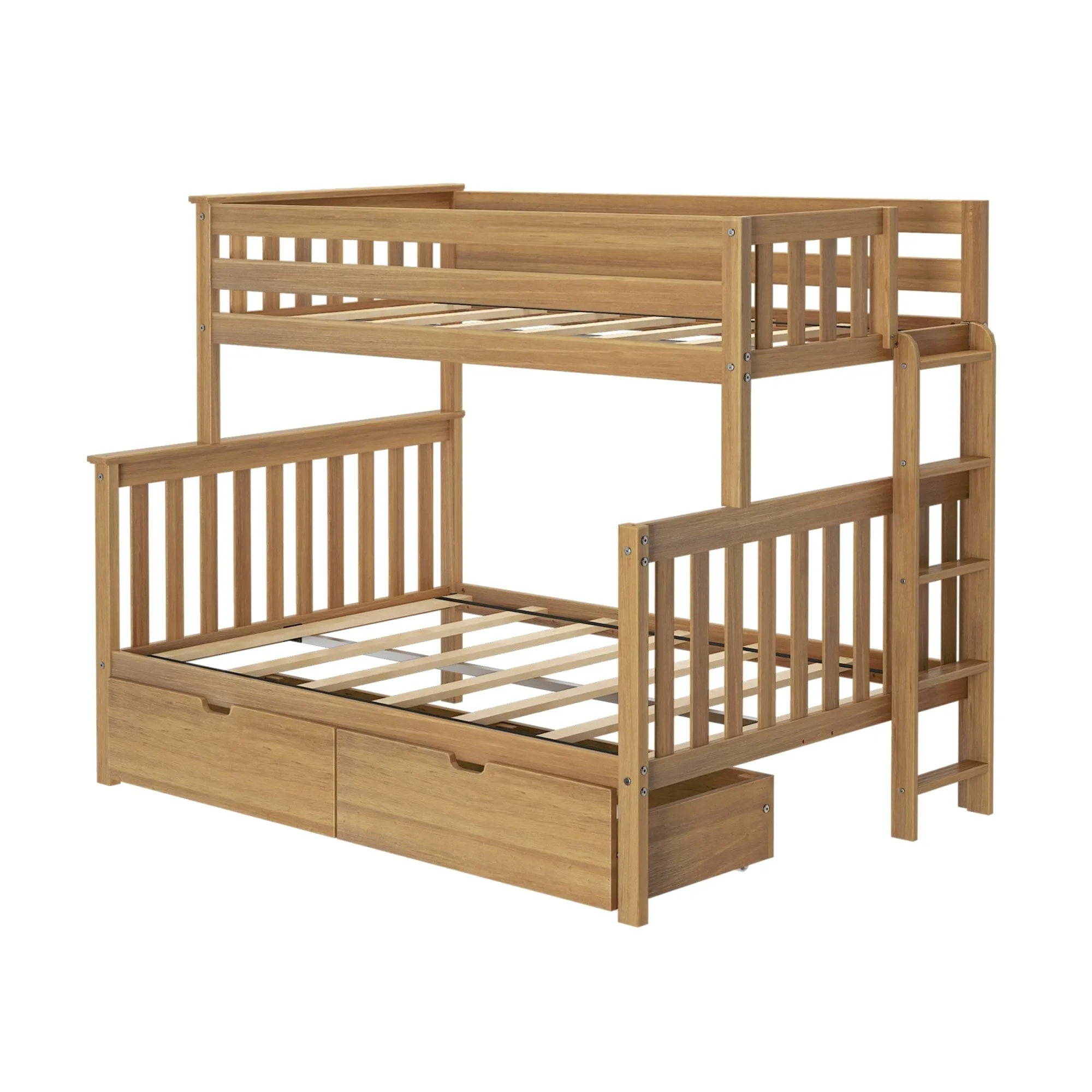 Twin Over Full Bunk Bed With Storage Drawers & Ladder on End