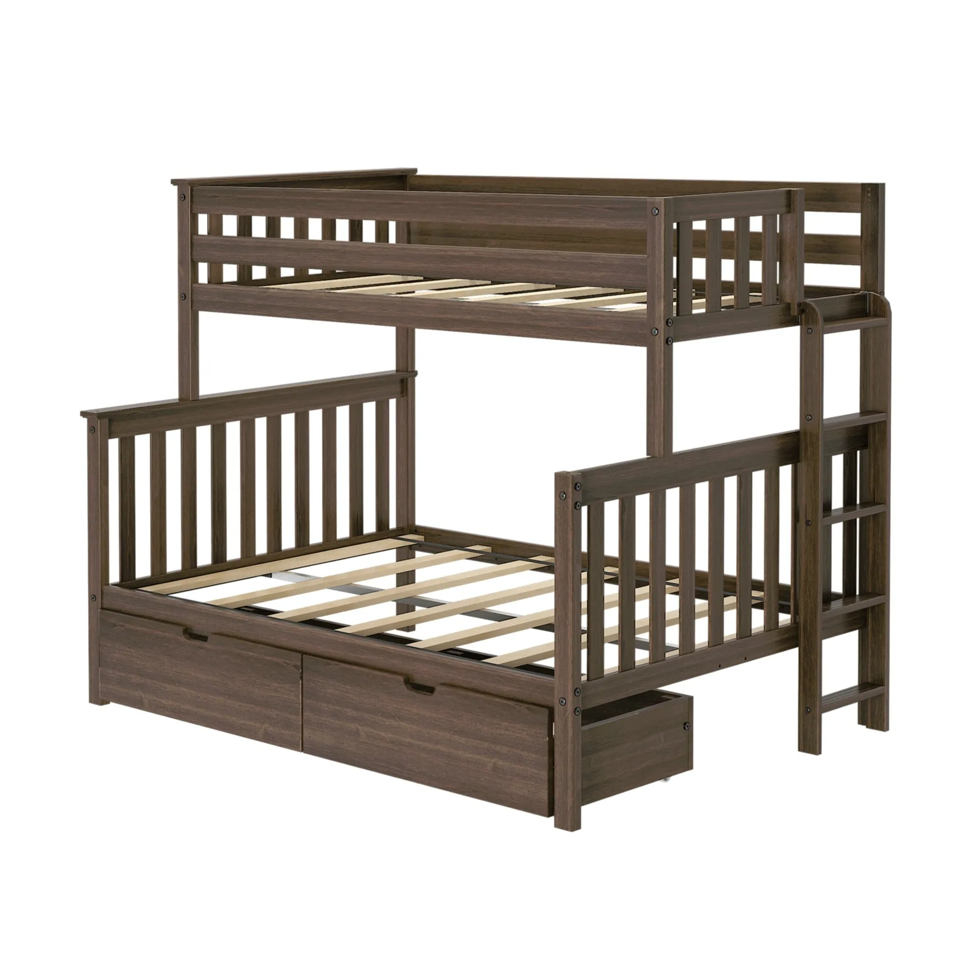 Twin Over Full Bunk Bed With Storage Drawers & Ladder on End