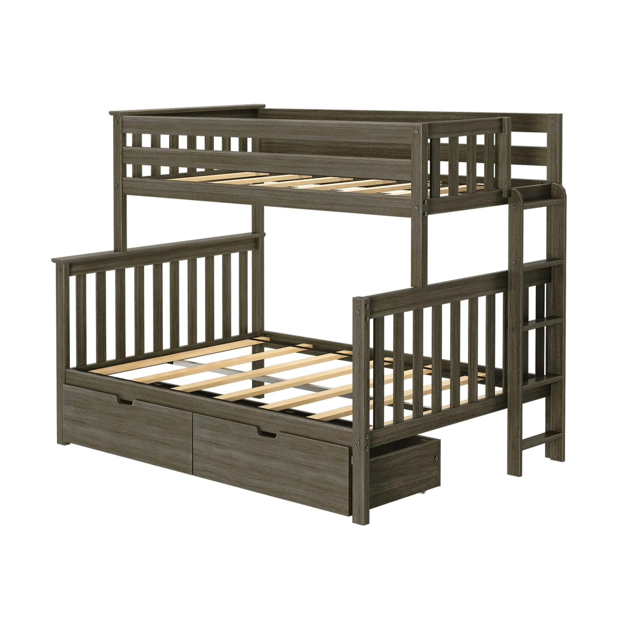 Twin Over Full Bunk Bed With Storage Drawers & Ladder on End