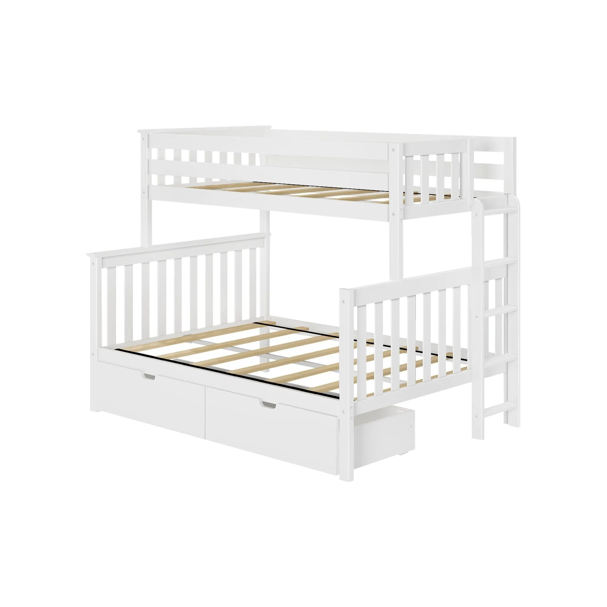 Twin Over Full Bunk Bed With Storage Drawers & Ladder on End