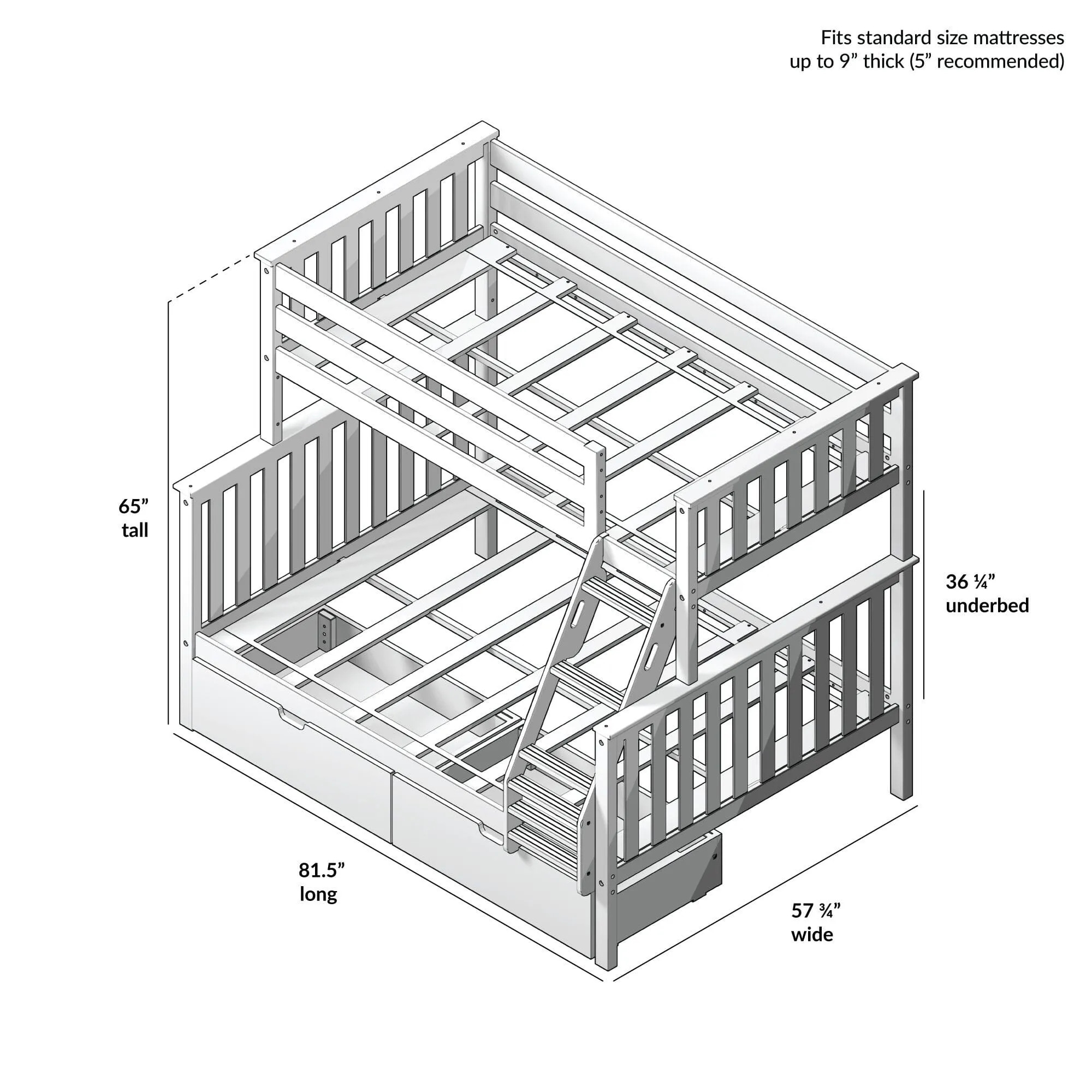 Twin Over Full Bunk Bed With Storage Drawers