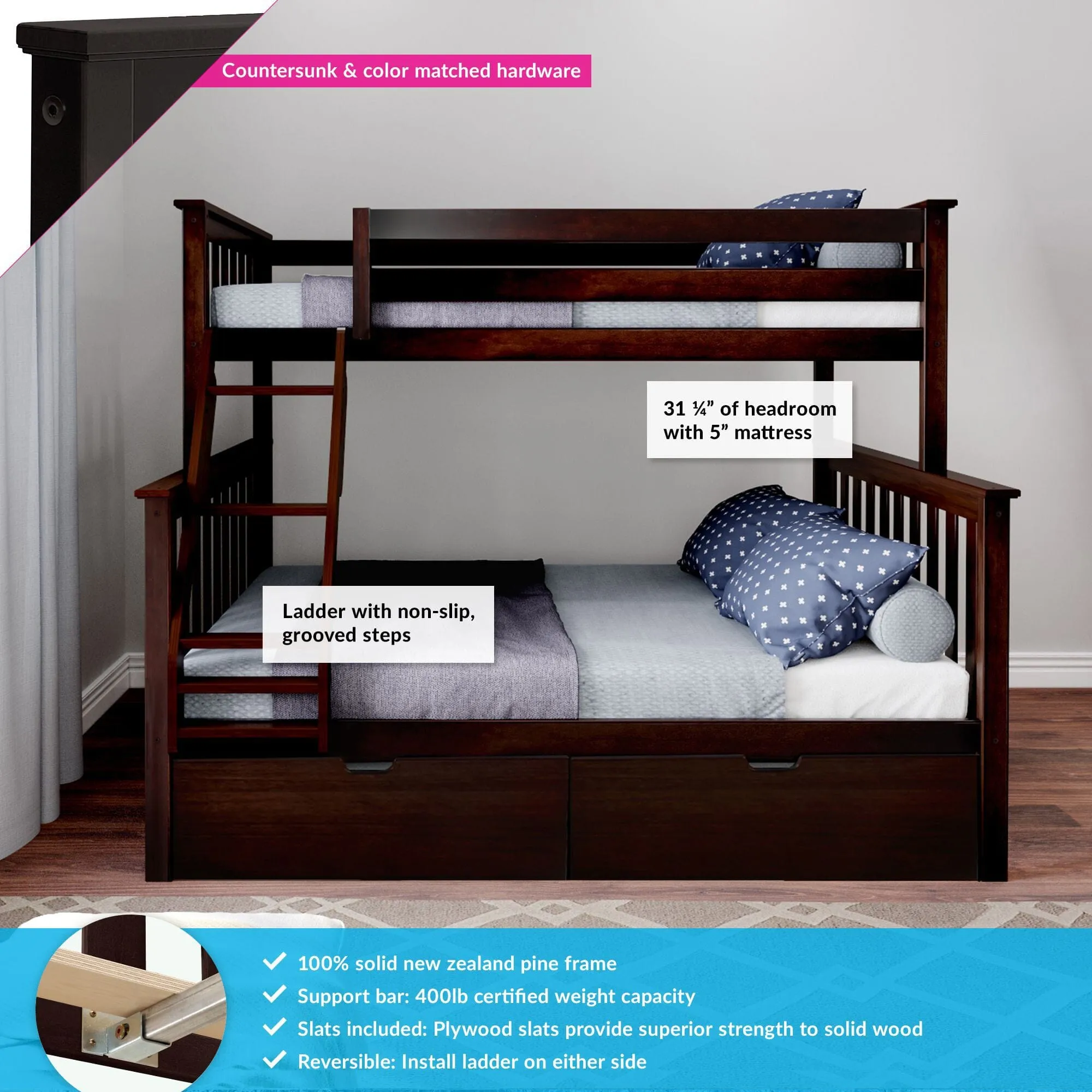 Twin Over Full Bunk Bed With Storage Drawers