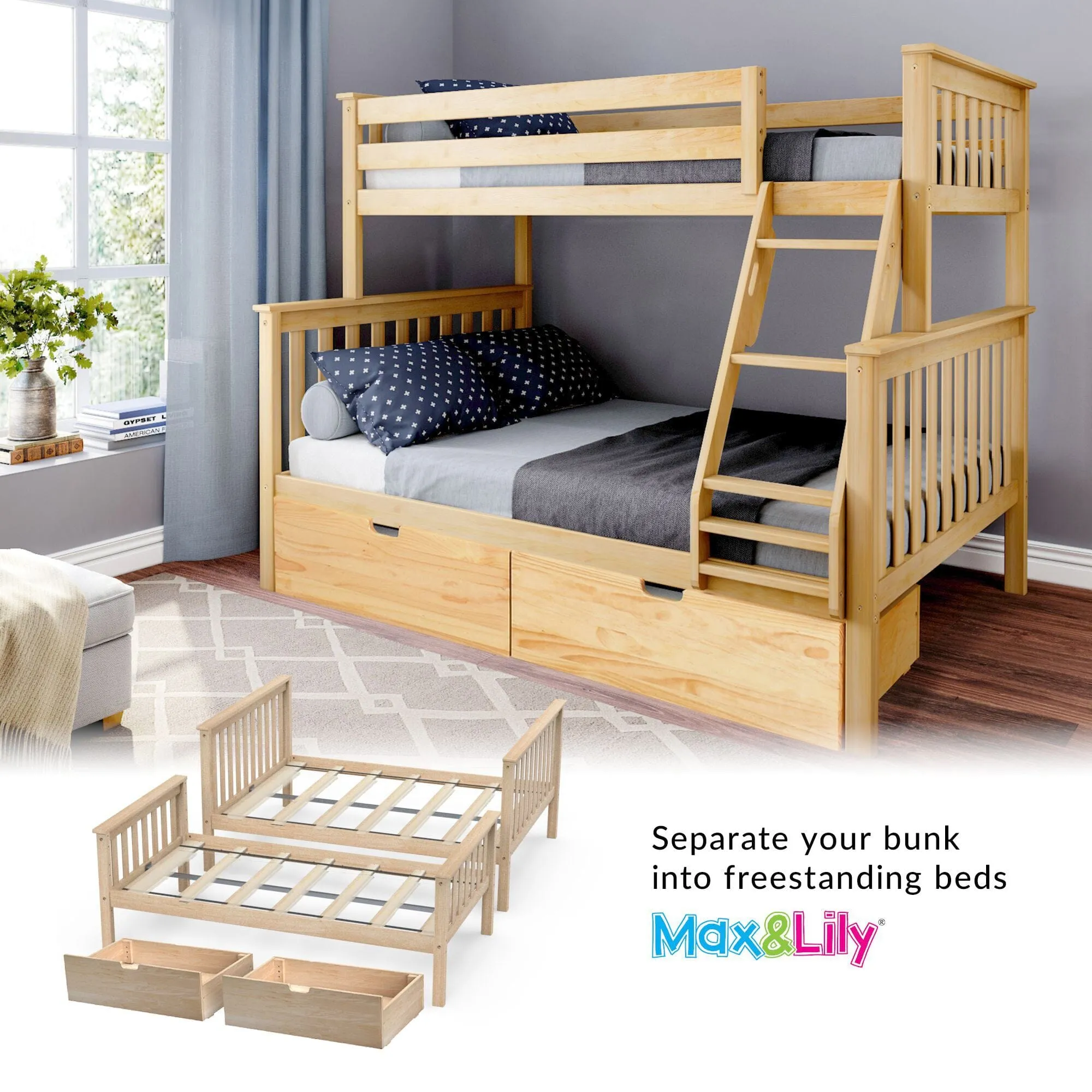 Twin Over Full Bunk Bed With Storage Drawers