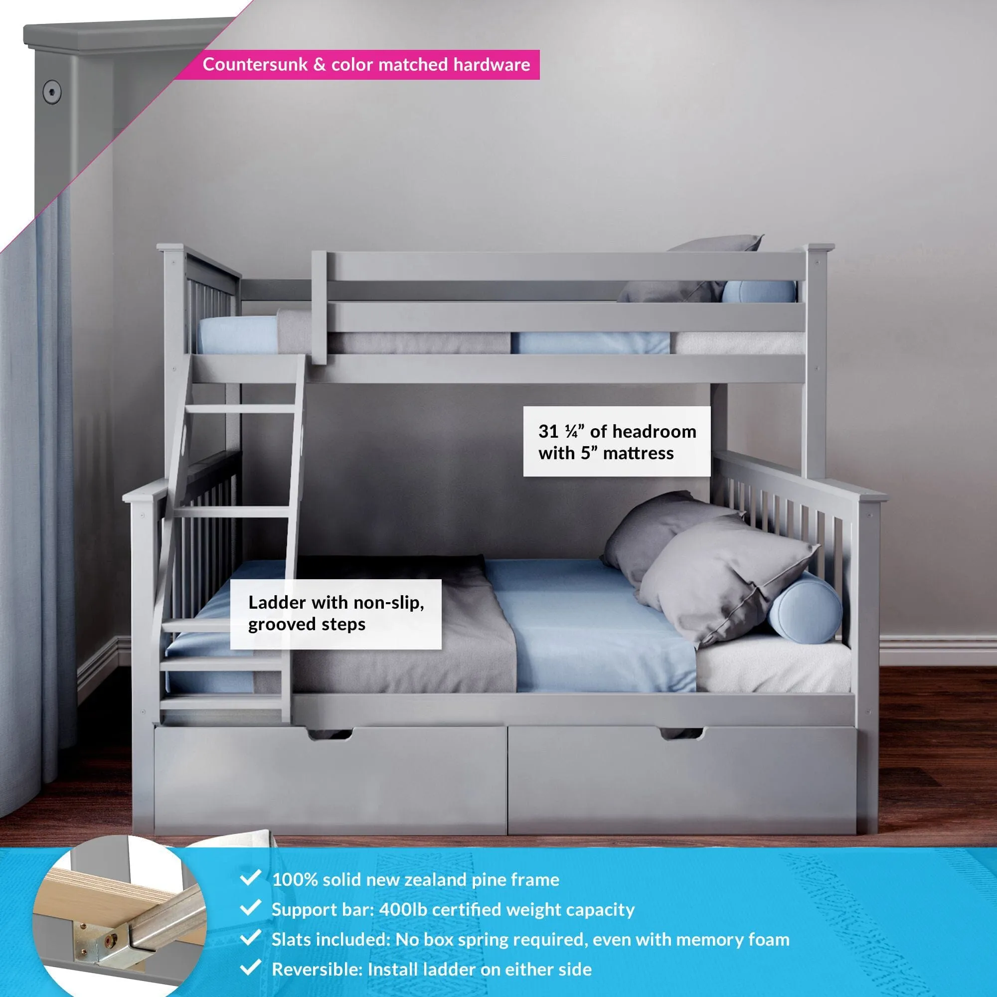 Twin Over Full Bunk Bed With Storage Drawers