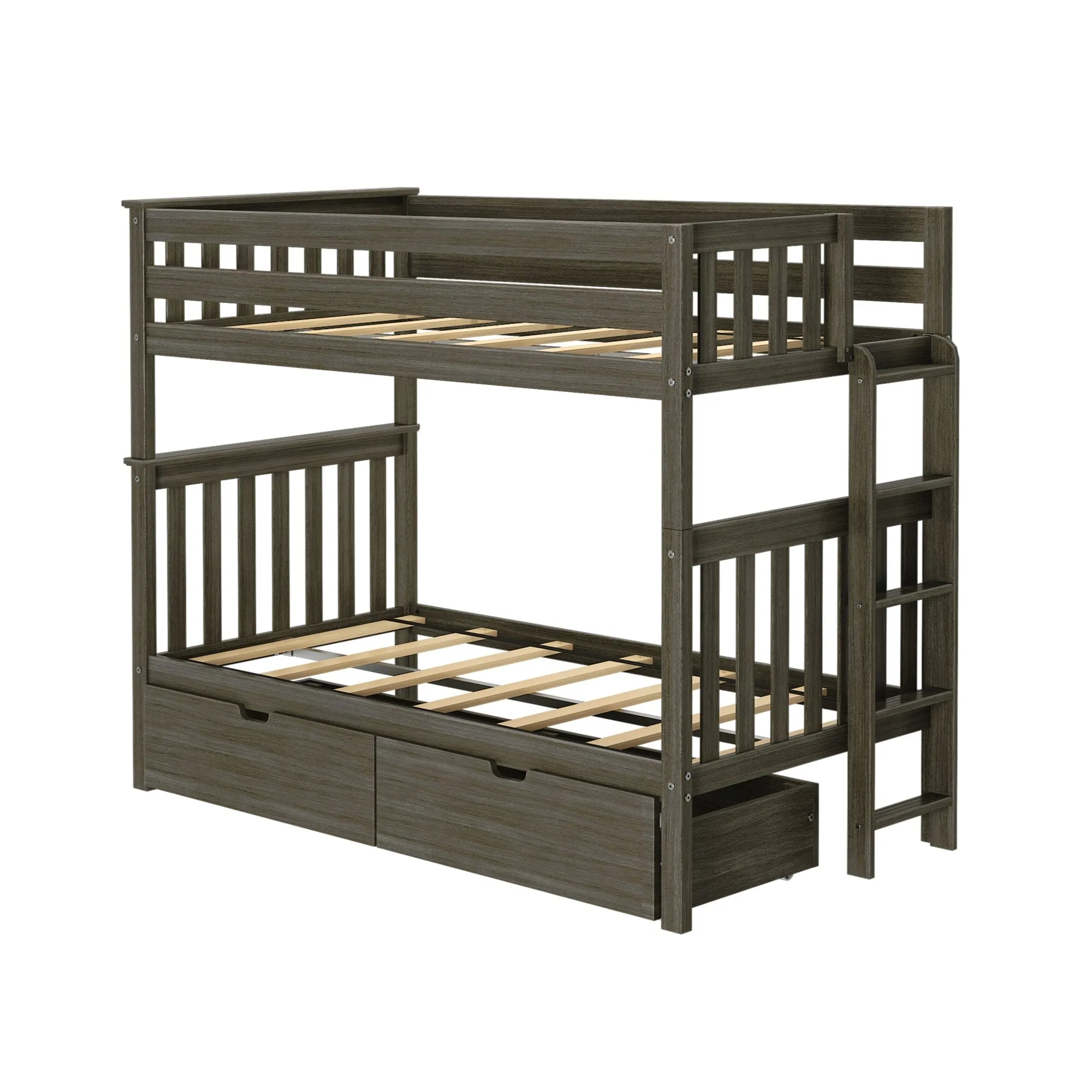 Twin Over Twin Bunk Bed With Storage Drawers & Ladder on End