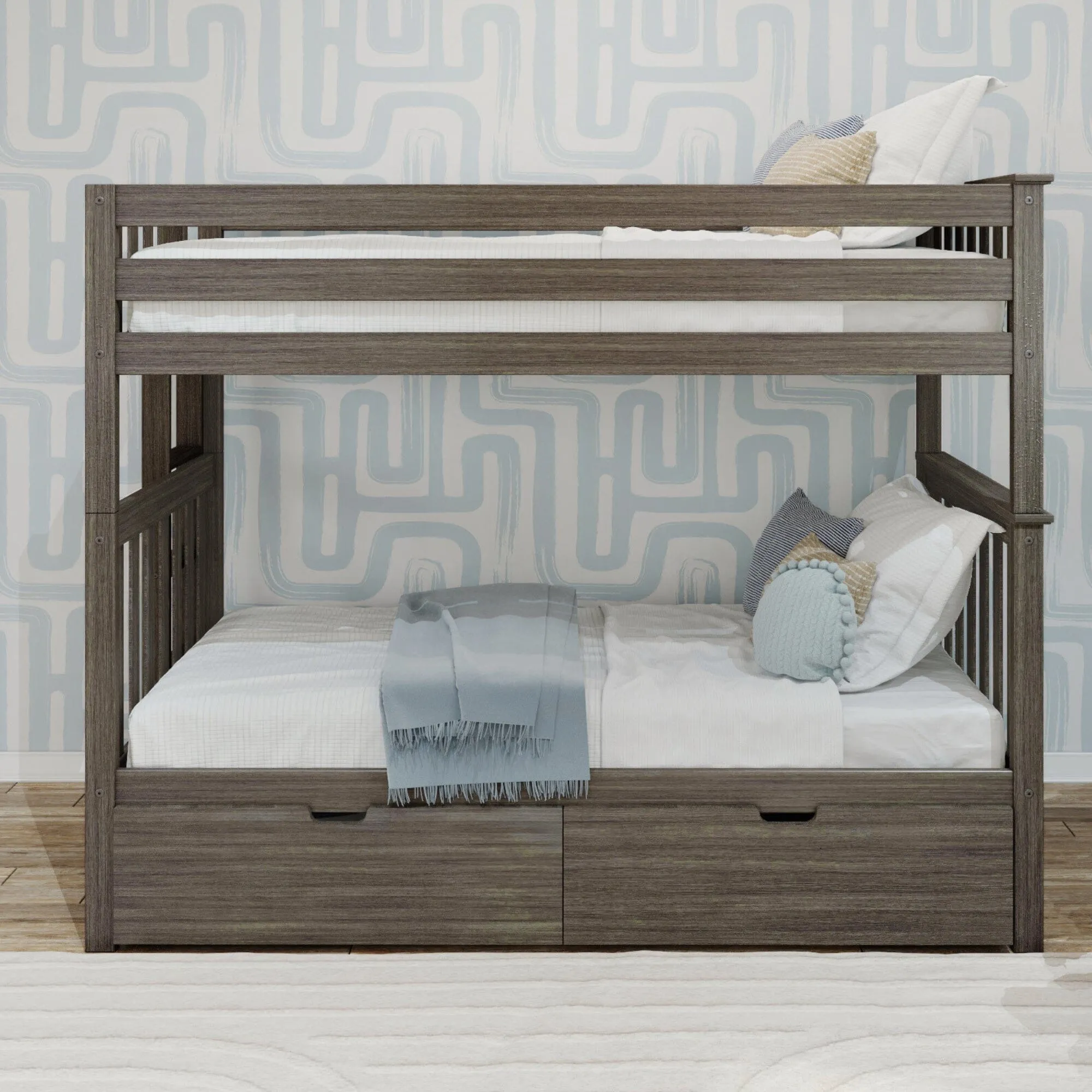 Twin Over Twin Bunk Bed With Storage Drawers & Ladder on End