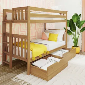 Twin Over Twin Bunk Bed With Storage Drawers & Ladder on End