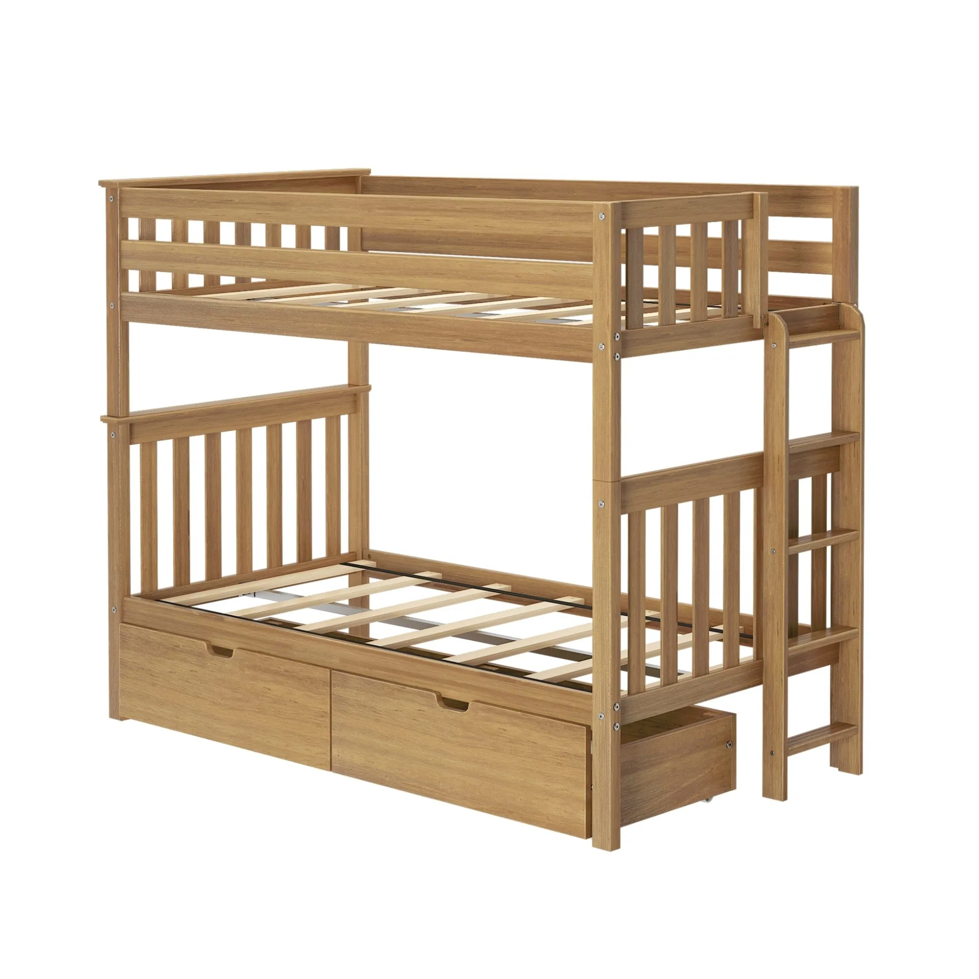 Twin Over Twin Bunk Bed With Storage Drawers & Ladder on End