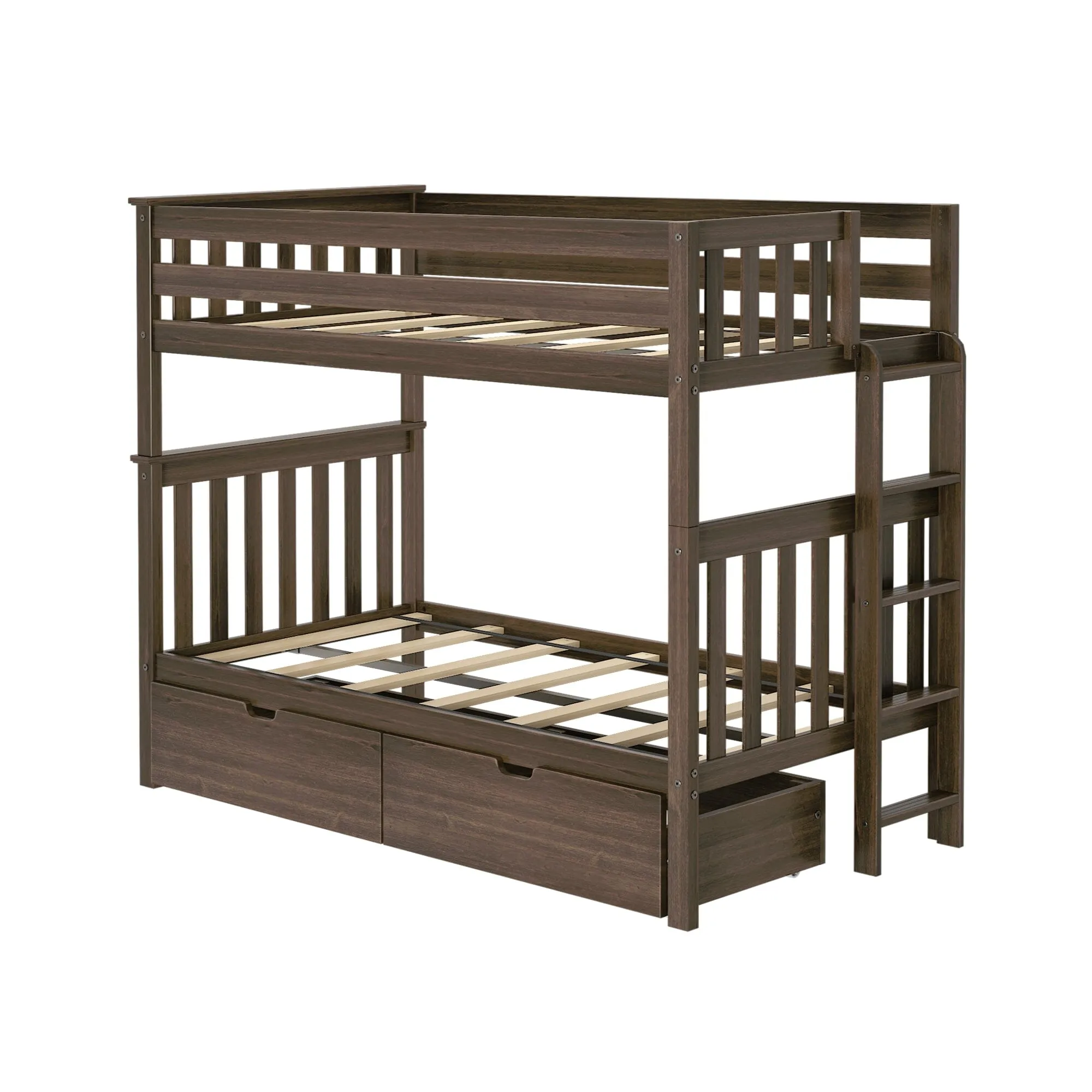 Twin Over Twin Bunk Bed With Storage Drawers & Ladder on End