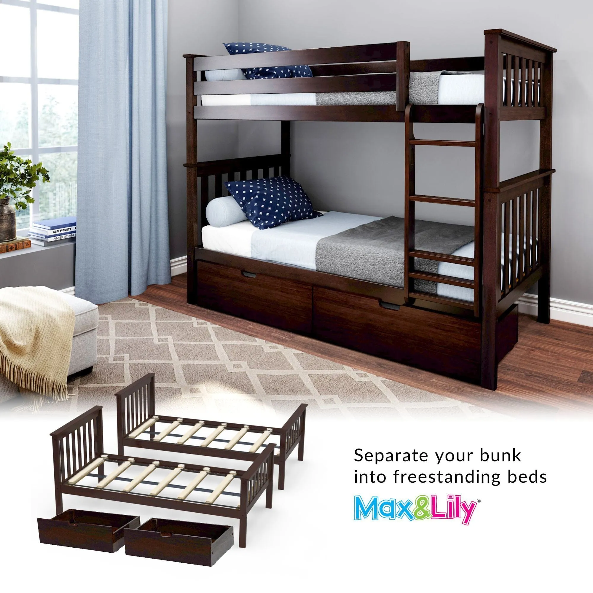 Twin Over Twin Bunk Bed With Storage Drawers