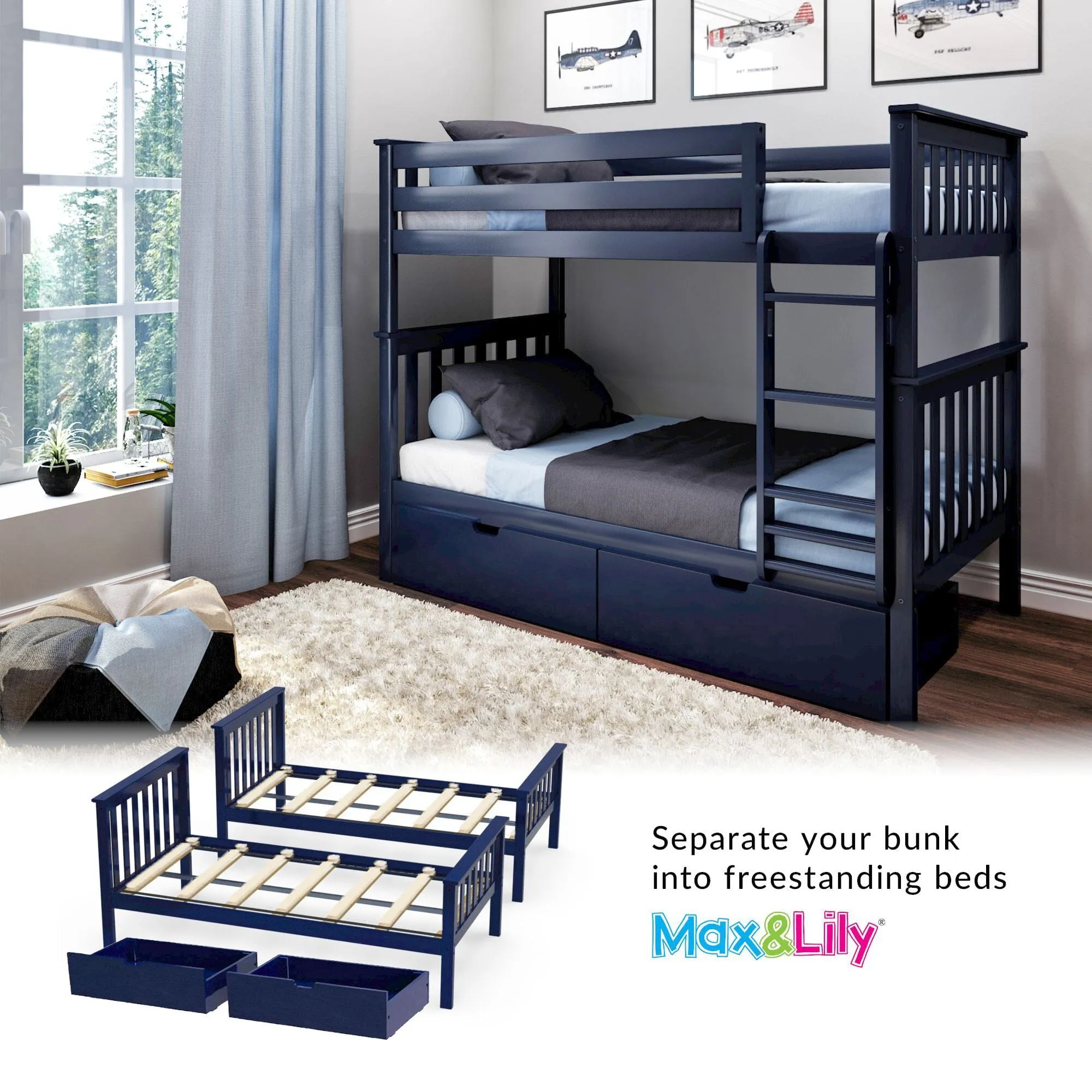 Twin Over Twin Bunk Bed With Storage Drawers