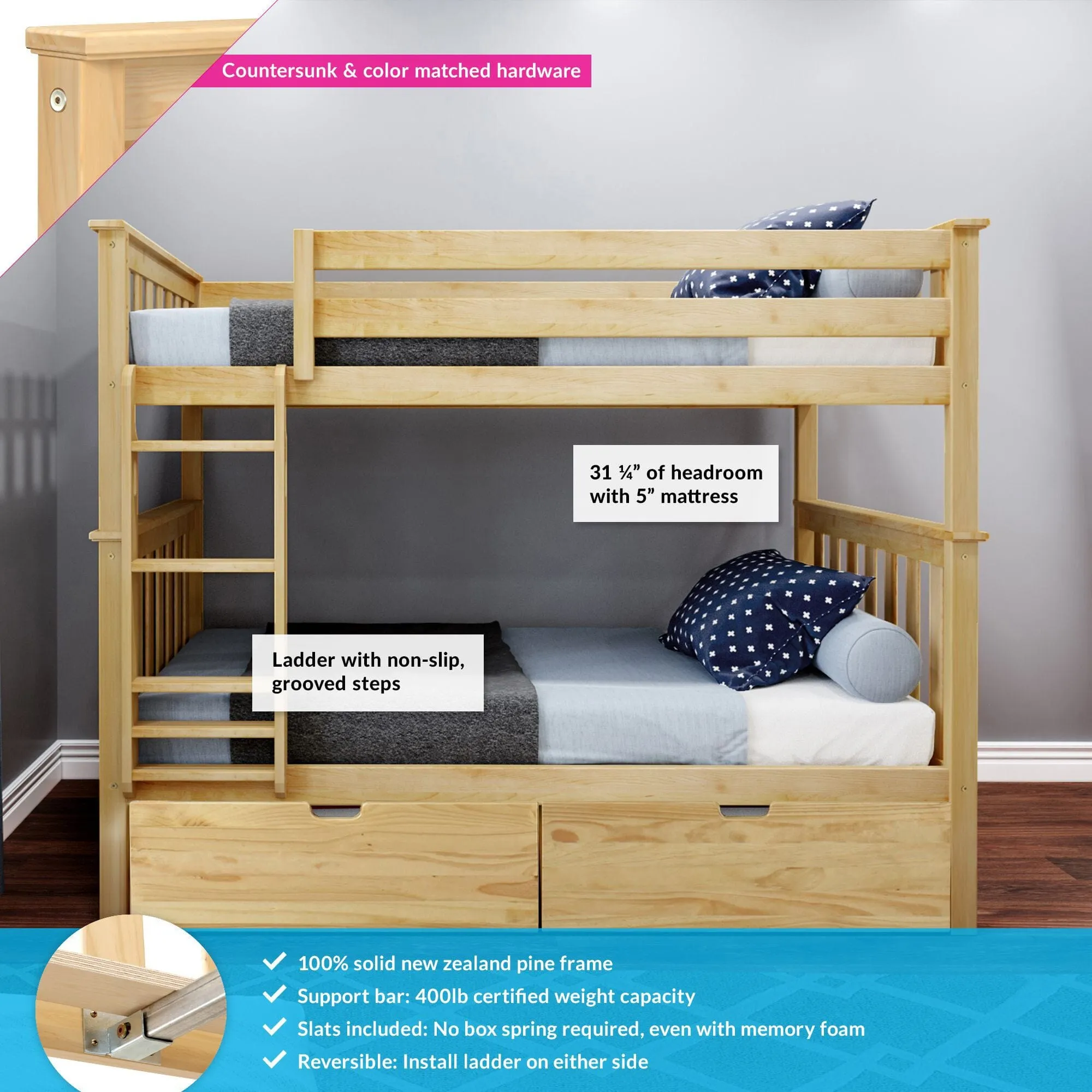 Twin Over Twin Bunk Bed With Storage Drawers