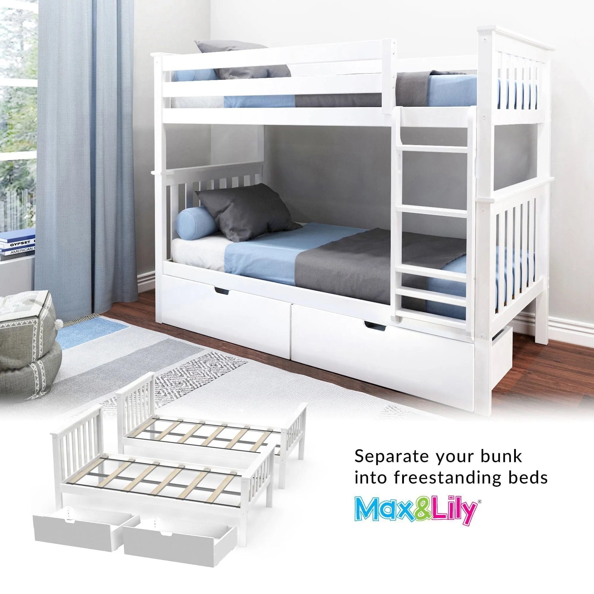 Twin Over Twin Bunk Bed With Storage Drawers