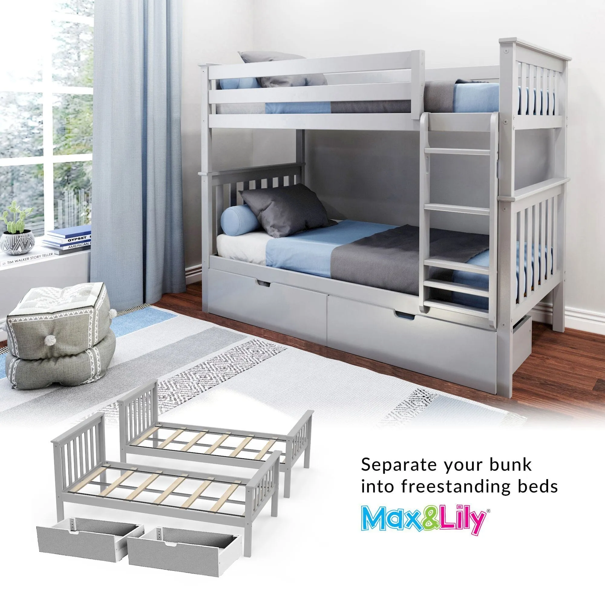 Twin Over Twin Bunk Bed With Storage Drawers