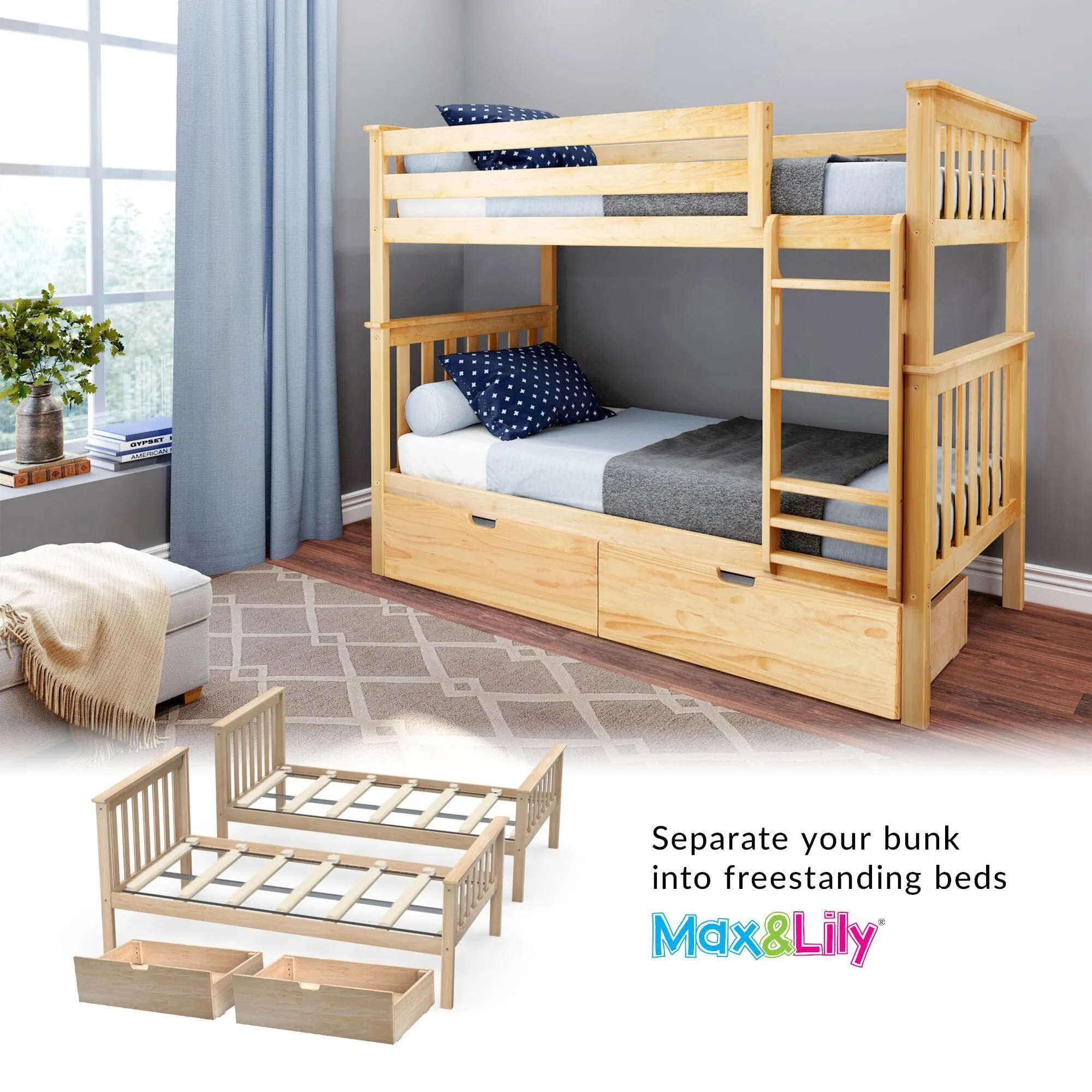 Twin Over Twin Bunk Bed With Storage Drawers