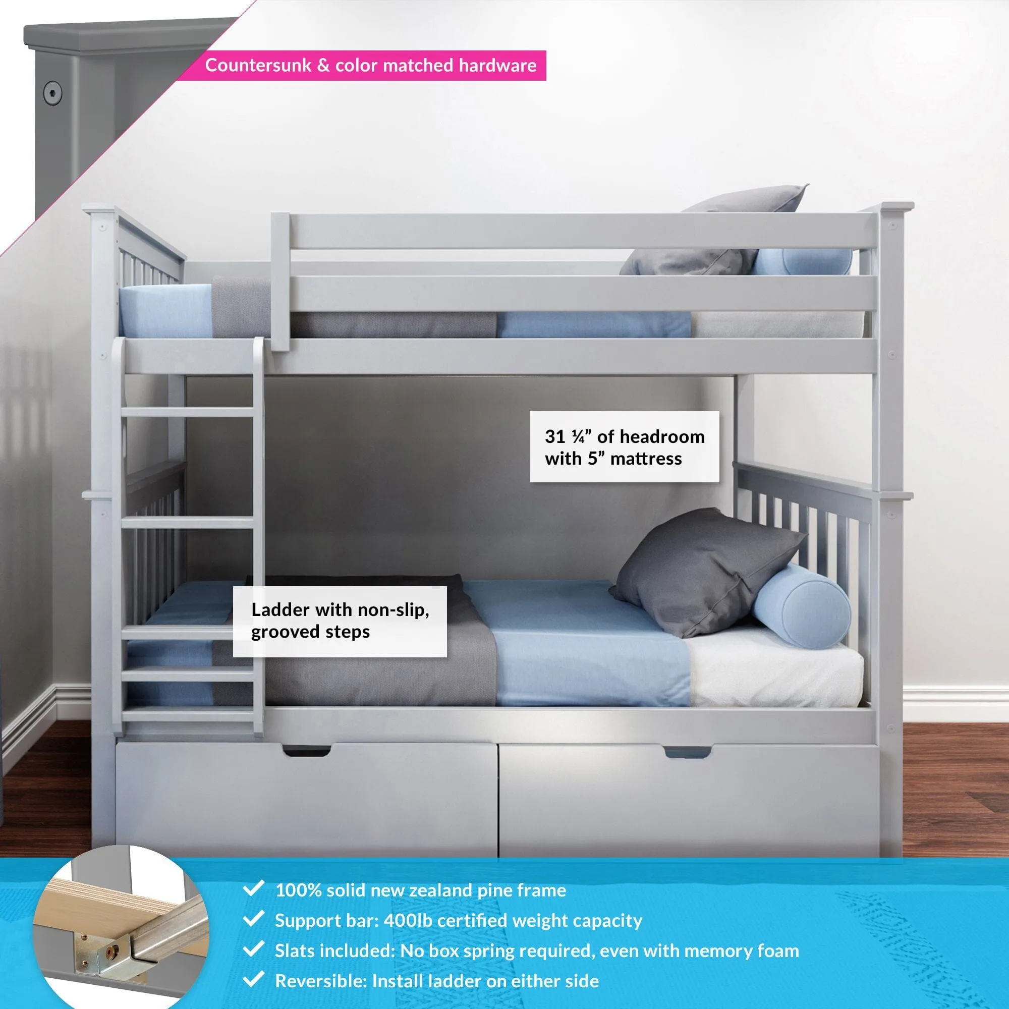 Twin Over Twin Bunk Bed With Storage Drawers