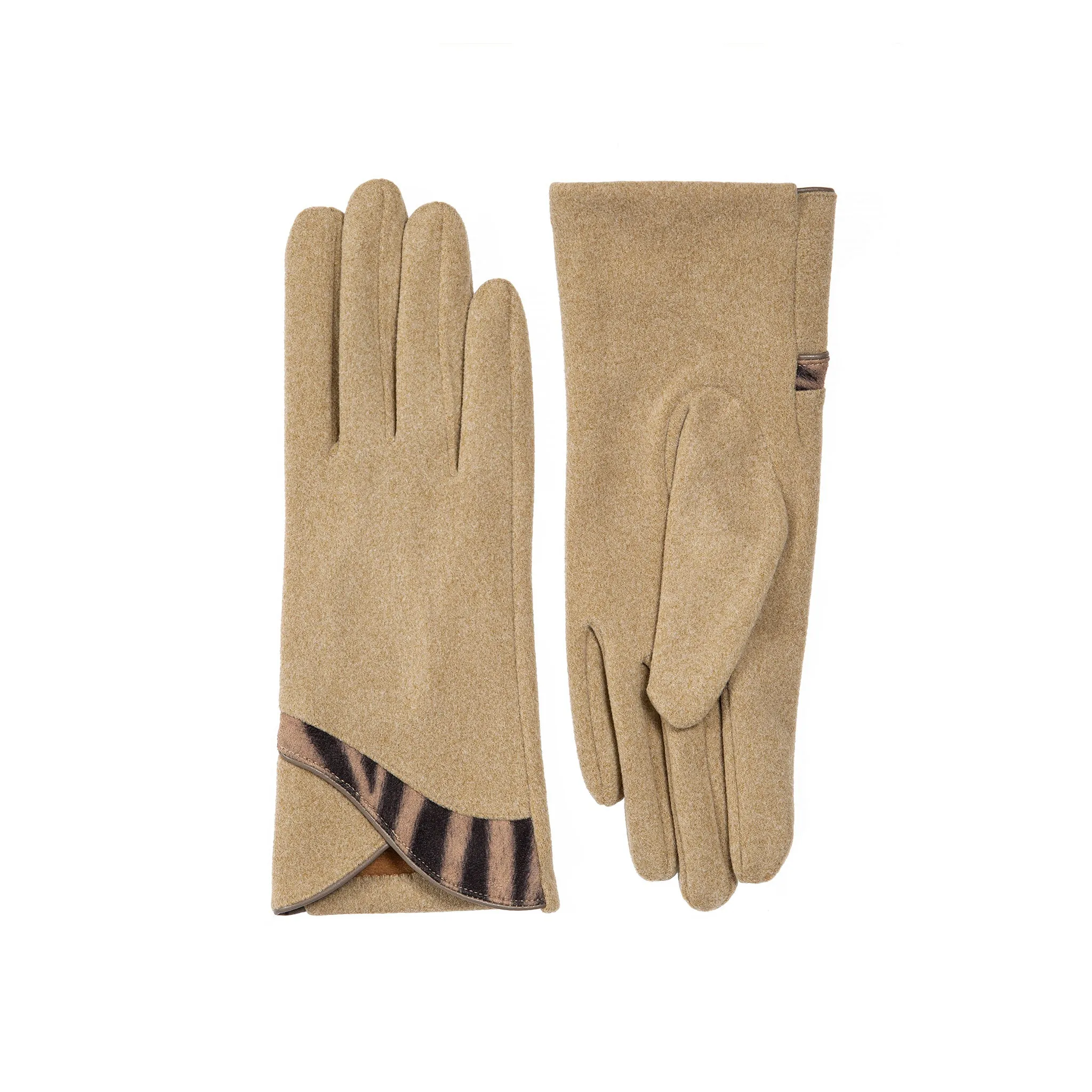 Women’s Touchscreen Velour-Lined Gloves with Zebra Print Detail