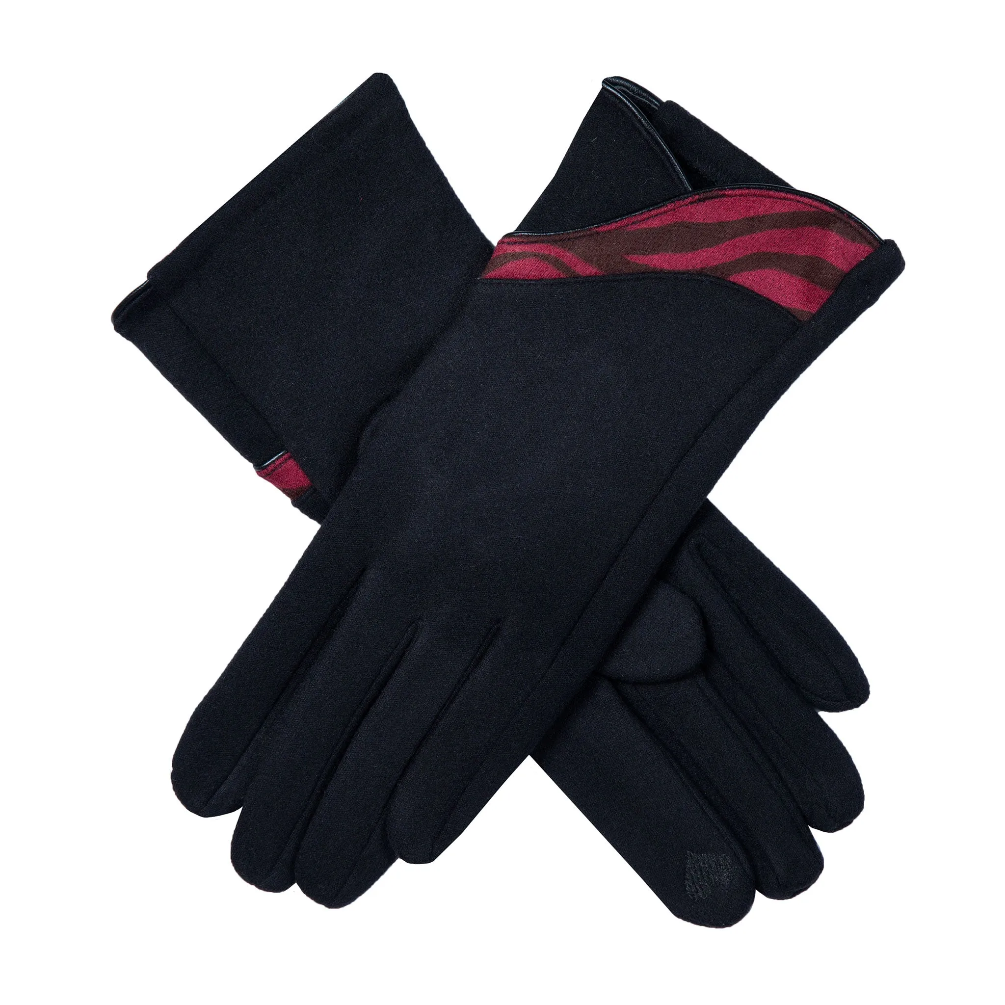 Women’s Touchscreen Velour-Lined Gloves with Zebra Print Detail