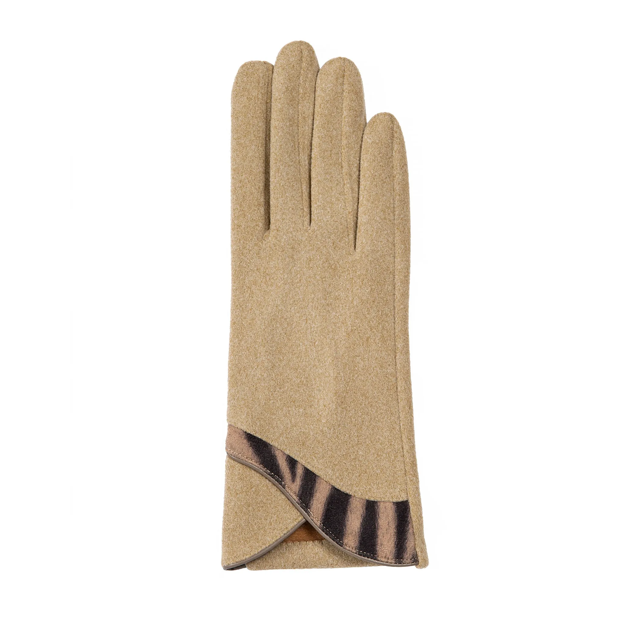 Women’s Touchscreen Velour-Lined Gloves with Zebra Print Detail