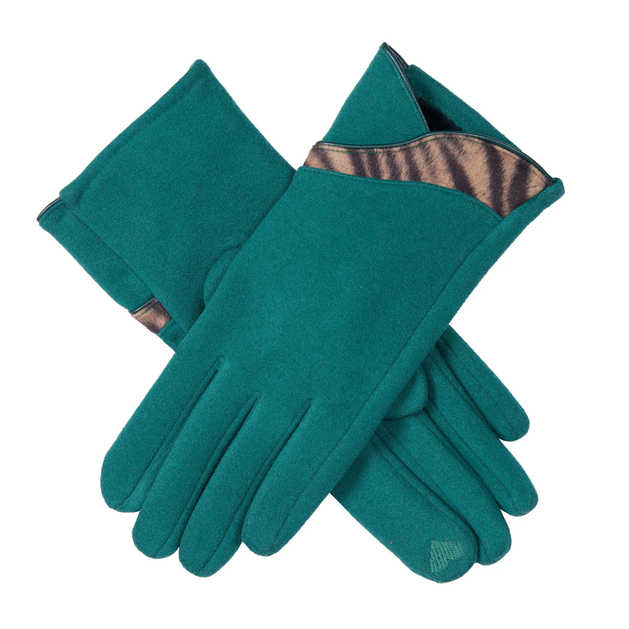 Women’s Touchscreen Velour-Lined Gloves with Zebra Print Detail