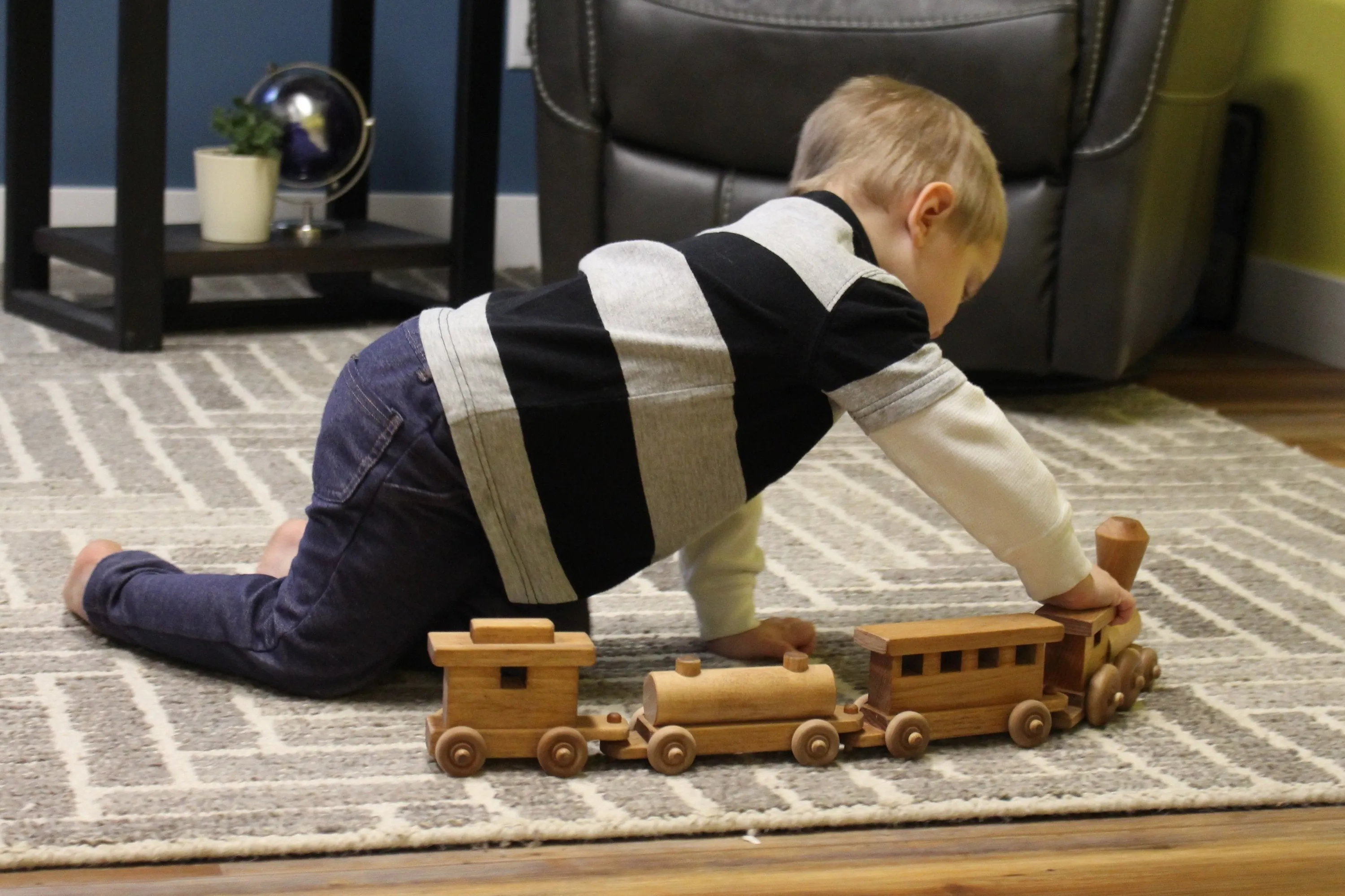 Wooden Toy Train Play Set, 24" Long, Kid-Safe Finish, Amish-Made